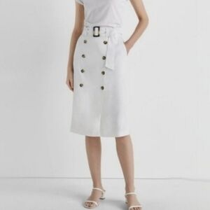 Club Monaco Elegant White Linen Blend Double-Breasted Pencil Skirt